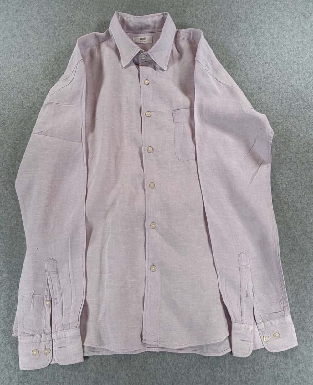 Uniqlo Premium Linen Long Sleeve Button-Down Shirt, Light Purple